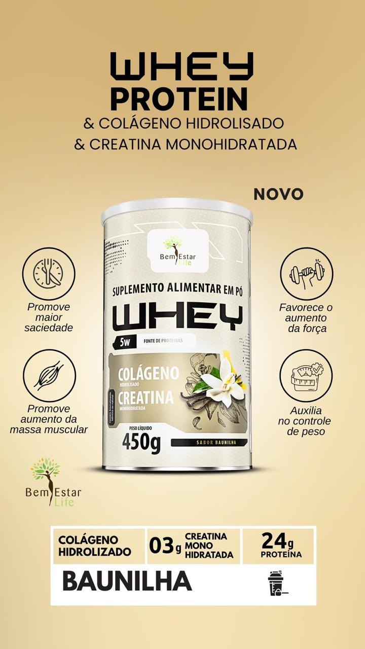 WHEY PROTEIN C/ CREATINA E COLÁGENO - BAUNILHA